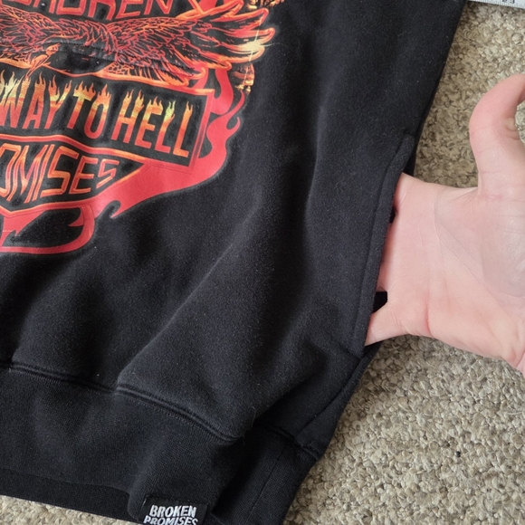 Broken Promises Grim Reaper Highway to Hell Black Hoodie Sweatshirt Sz M - Picture 10 of 13